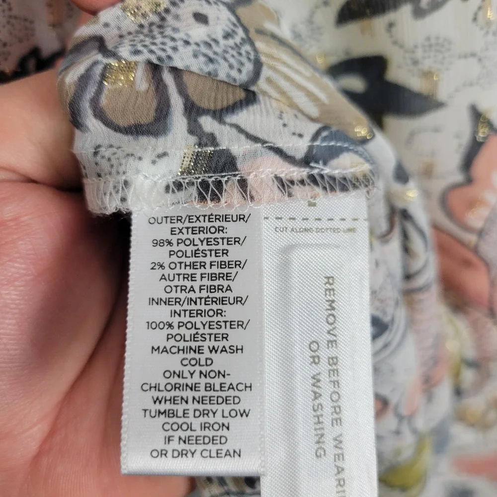 Loft Shift Dress Women's XS Multicolor Floral Lined Round Neck Short Sleeve Boho